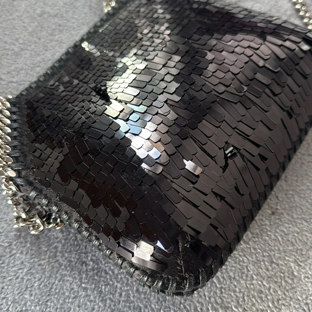 Stella McCartney Mini Falabella Sequin Shoulder Bag Black w/silver hardware NWT - Picture 10 of 14